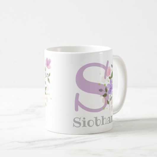 Mug Premier prénom Initial Plus avec Fleurs (Devant droit)