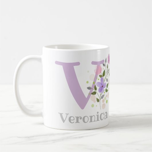 Mug Premier prénom Initial Plus avec Fleurs (Gauche)