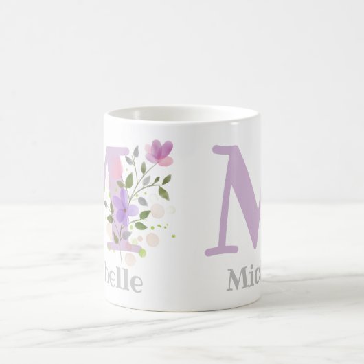Mug Premier prénom Initial Plus avec Fleurs (Centre)