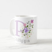 Mug Premier prénom Initial Plus avec Fleurs (Devant gauche)