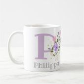 Mug Premier prénom Initial Plus avec Fleurs (Gauche)