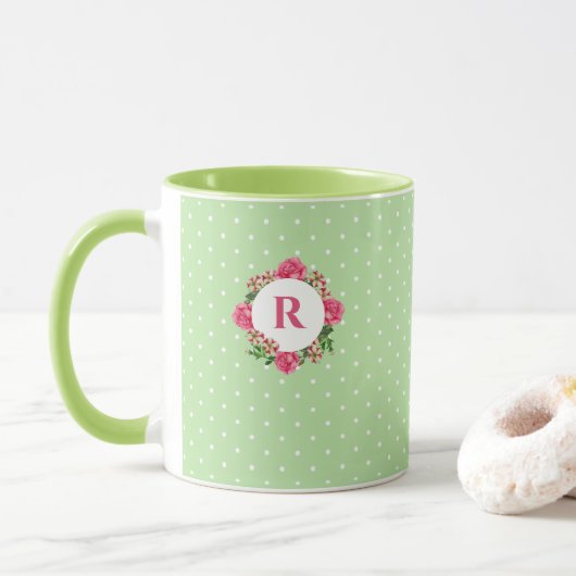 Mug Premier rose rose rouge blanc Pois Petunia (Avec donut)