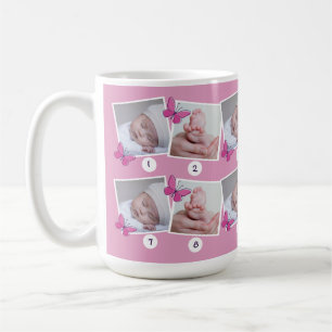 Mug Première année de bébé photo Collage de papillons 