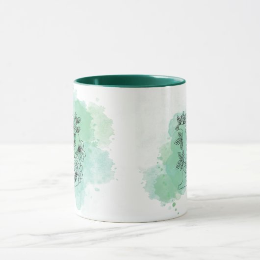 Mug Première B Aquarelle Monogramme Vert Botanique (Centre)