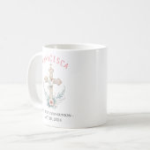 Mug Première Communion Croix rose florale et colombe (Devant gauche)