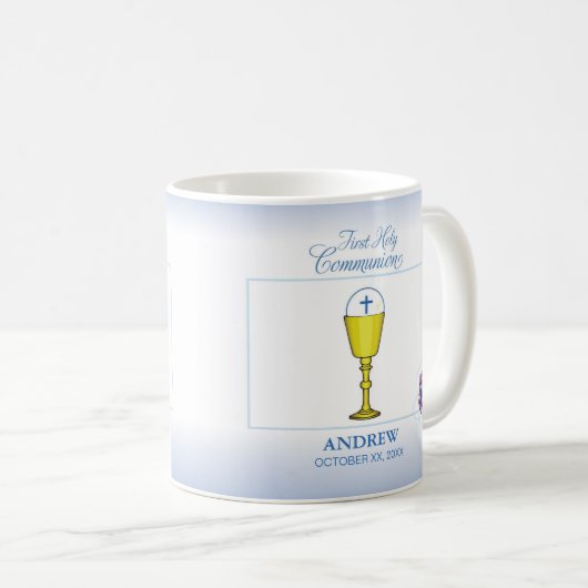 Mug Première communion de garçon, Chalice avec hôte et (Devant droit)
