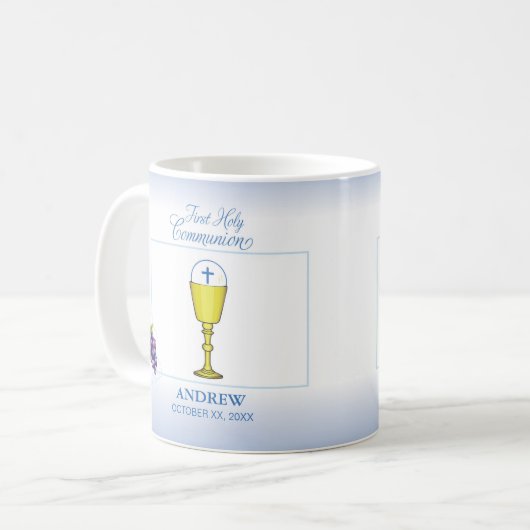 Mug Première communion de garçon, Chalice avec hôte et (Devant gauche)