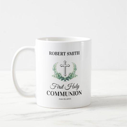 Mug Première communion feuille verte (Gauche)