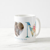Mug Première fête des mères Blue Gold Floral Lettres P (Devant droit)
