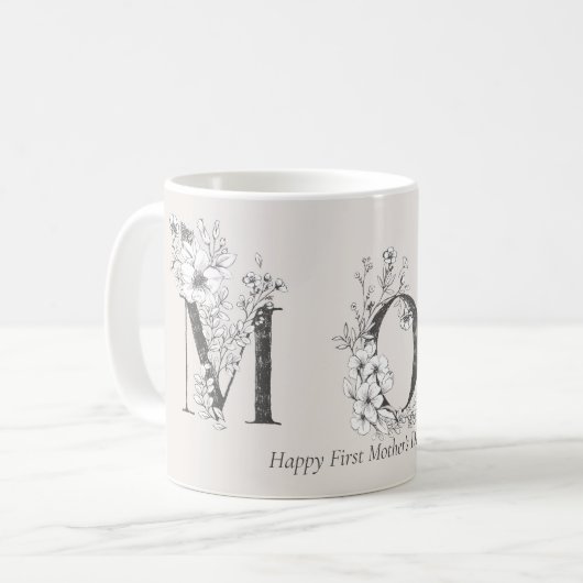 Mug Première Fête des mères Lettres botaniques rose pâ (Devant gauche)