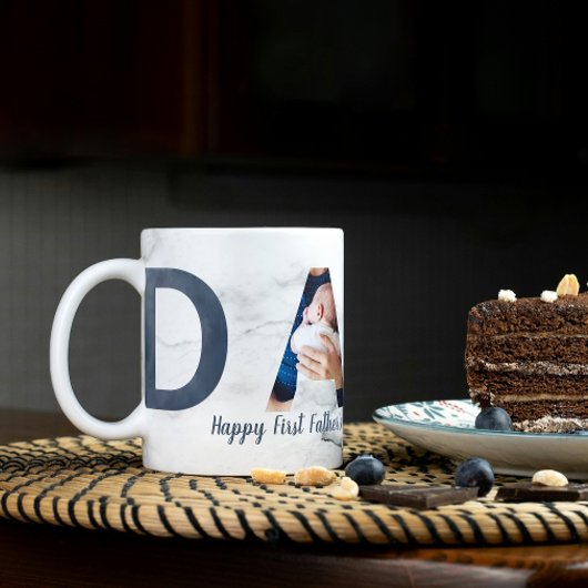 Mug Première Fête des pères Bébé Photo Dusty Blue Marb