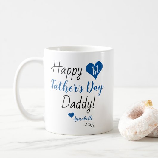 Mug Première Fête des pères Bleu Coeur Bébé Garçon Fil (Avec donut)