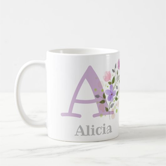 Mug Première initiale plus le nom Abigail avec des fle (Gauche)