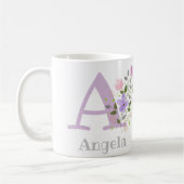 Mug Première initiale plus le nom Angela avec des fleu (Gauche)