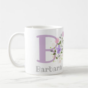 Mug Première initiale plus le nom Barbara avec des fle