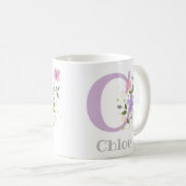Mug Première initiale plus le nom Chloé avec des fleur (Devant droit)