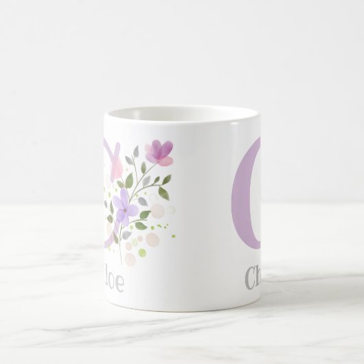 Mug Première initiale plus le nom Chloé avec des fleur (Centre)