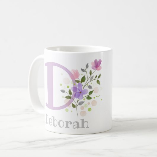 Mug Première initiale plus le nom Deborah avec des fle (Devant gauche)