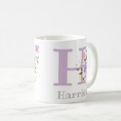 Mug Première initiale plus le nom Harriet avec des fle (Devant droit)