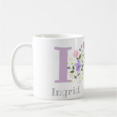 Mug Première initiale plus le nom Ingrid avec des fleu (Gauche)
