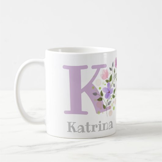 Mug Première initiale plus le nom Katrina avec des fle (Gauche)