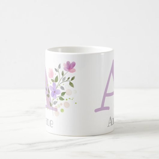 Mug Première initiale Plus Nom Anne avec Fleurs (Centre)