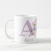 Mug Première initiale Plus Nom Anne avec Fleurs (Gauche)