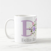 Mug Première initiale plus nom Belinda avec des fleurs (Gauche)