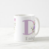 Mug Première initiale plus nom Daisy avec des fleurs (Devant droit)