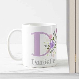 Mug Première initiale Plus Nom Danielle avec Fleurs