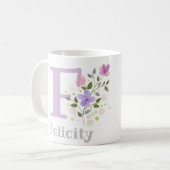 Mug Première initiale plus nom Felicity avec fleurs (Devant gauche)