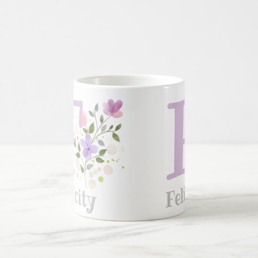 Mug Première initiale plus nom Felicity avec fleurs (Centre)