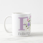 Mug Première initiale plus nom Felicity avec fleurs (Gauche)