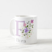 Mug Première initiale plus nom Flora avec des fleurs (Devant gauche)