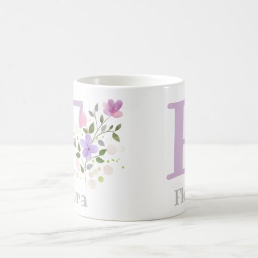 Mug Première initiale plus nom Flora avec des fleurs (Centre)