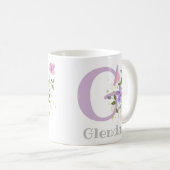 Mug Première initiale plus nom Glenda avec des fleurs (Devant droit)