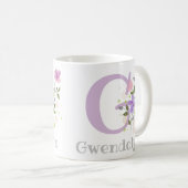 Mug Première initiale plus nom Gwendolyn avec des fleu (Devant droit)