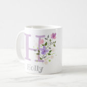 Mug Première initiale plus nom Holly avec des fleurs (Devant gauche)