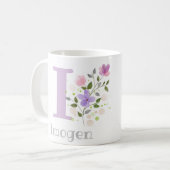 Mug Première initiale plus nom Imogen avec des fleurs (Devant gauche)