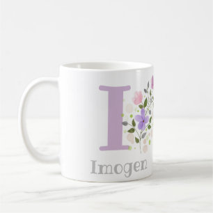 Mug Première initiale plus nom Imogen avec des fleurs