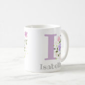 Mug Première initiale plus nom Isabella avec des fleur (Devant droit)