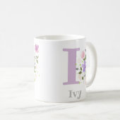 Mug Première initiale plus nom Ivy avec des fleurs (Devant droit)
