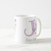 Mug Première initiale plus nom Janine avec des fleurs (Devant droit)