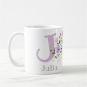 Mug Première initiale plus nom Julia avec des fleurs (Gauche)