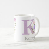 Mug Première initiale plus nom Kerry avec des fleurs (Devant droit)