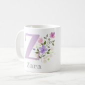 Mug Première initiale plus prénom avec des fleurs (Devant gauche)