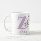 Mug Première initiale plus prénom avec des fleurs (Gauche)