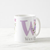 Mug Première initiale plus prénom avec des fleurs (Devant droit)