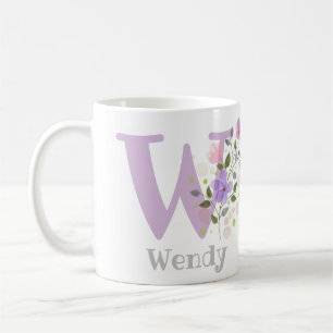 Mug Première initiale plus prénom avec des fleurs