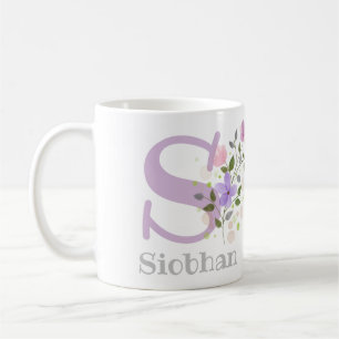 Mug Première initiale plus prénom avec des fleurs